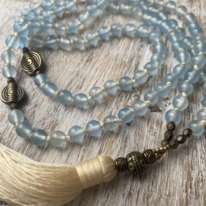 6mm Blue Jade with Light Cream Tassel