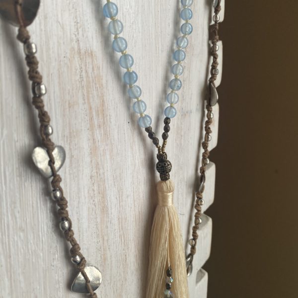6mm Blue Jade with Light Cream Tassel - Image 6