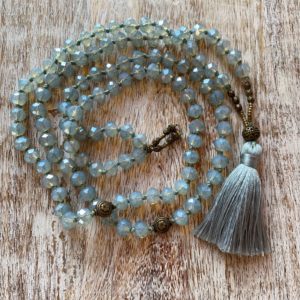 7mm Crystal Rondelle Gray Moonstone with Soft Gray Tassel