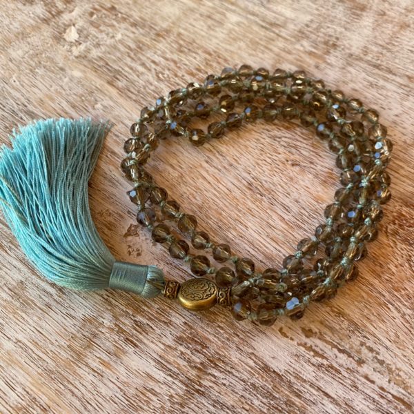 6mm Faceted Smoky Quartz Soft Aqua Blue Tassel - Image 5