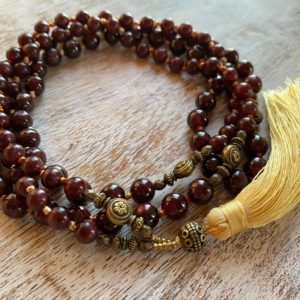 6mm & 8mm Garnet with Soft Yellow Tassel