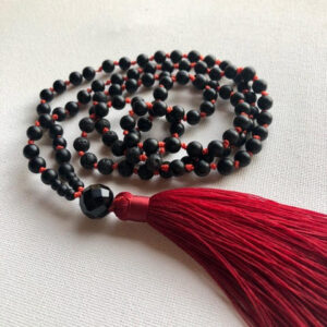 6mm Black Onyx & Lava with Red Tassel